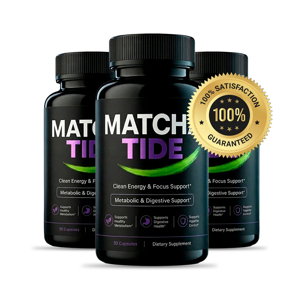 MatchaTide bottles with a 100% money-back guarantee seal